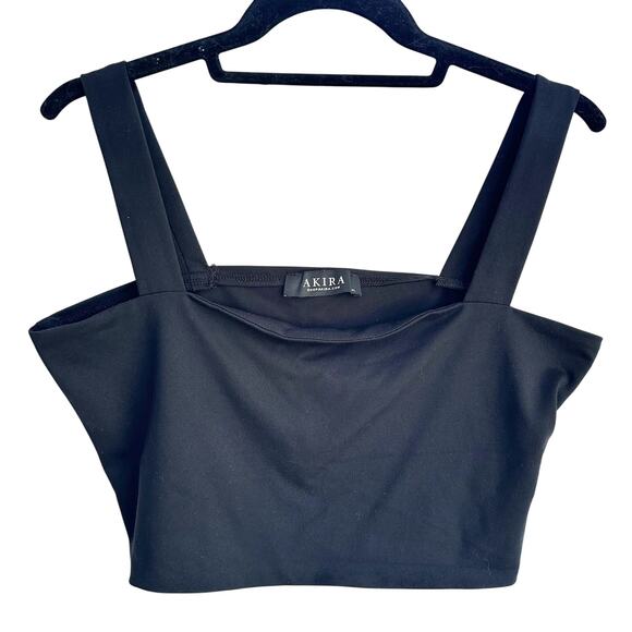 AKIRA Black Cropped Tank Top XXL Square Neck Stretch‎ - Picture 2 of 5
